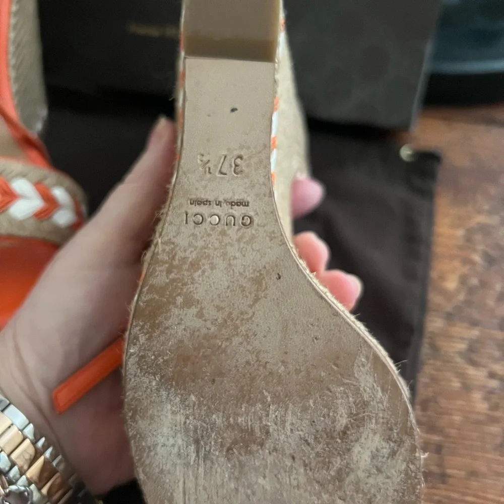 Gucci Women's Vibrant Orange and Cream Platform Sandals